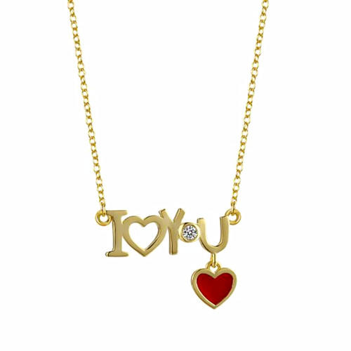 18K gold plating I love you jewelry 5A zircon red heart pendant necklace 